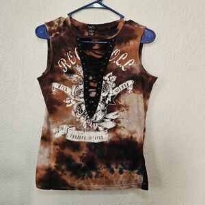 Rue21 juniors tie-dye sleeveless top with a laced cutout front size M